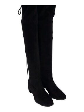 Womens Black Over-The-Knee Block Heel Pointed Toe Faux Suede US 5.5